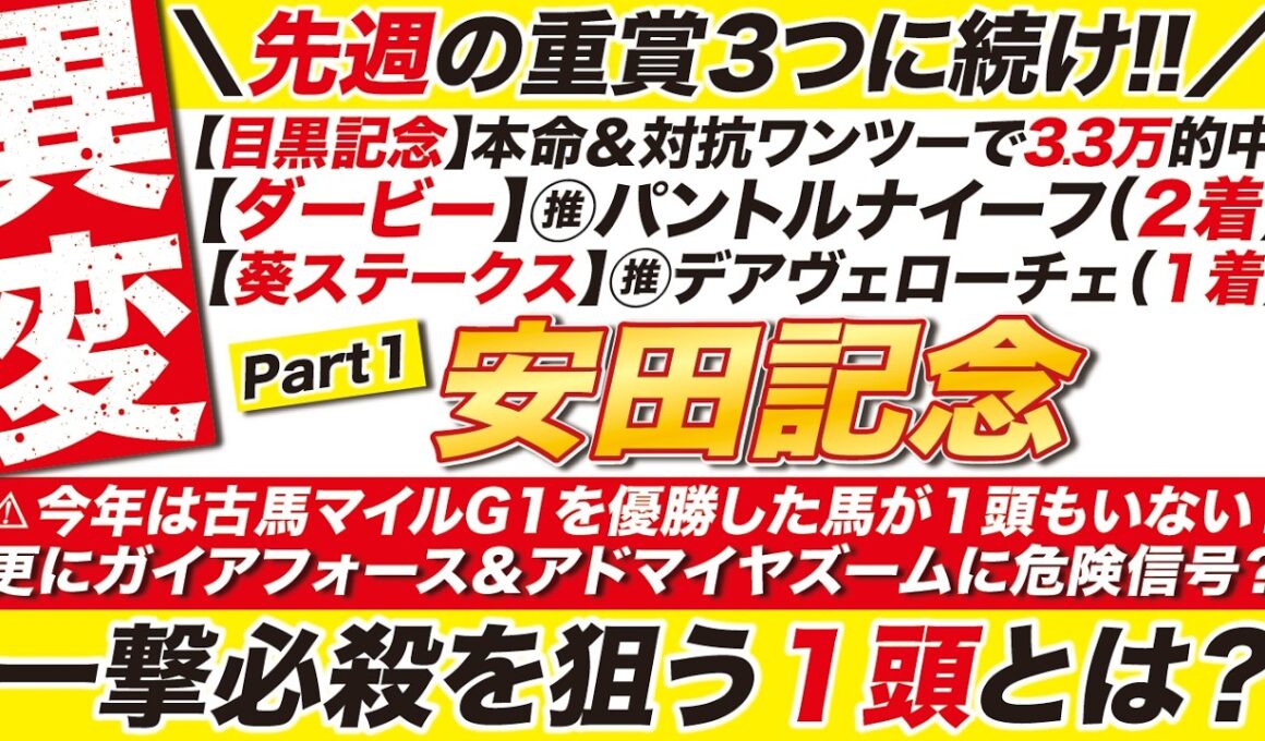 🎯先週に続け→【安田記念2026予想】今年は古馬マイルG1を優勝した馬が１頭もいない！更に１人気アドマイヤズームに危険信号？一撃必殺を狙う１頭とは？
