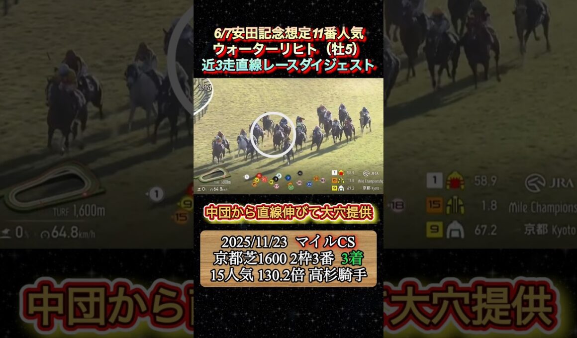 【ウォーターリヒト】 安田記念想定11番人気！近3走ダイジェスト　#競馬  #安田記念  #ウォーターリヒト  #高杉吏麒  #shorts