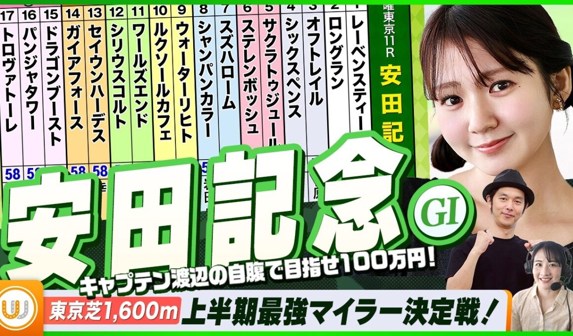 【安田記念】上半期最強マイラー決定戦をガチ予想！『キャプテン渡辺の自腹で目指せ100万円！』冨田有紀＆三嶋まりえ