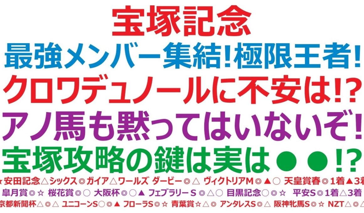 【宝塚記念2026】予想　最強メンバー集結！極限王者はどの馬！クロワデュノールに不安は？！アノ馬も黙ってはいないぞ！宝塚記念攻略の鍵は、実は●●にあり！？◎○▲☆、この4頭決着も十分ある！