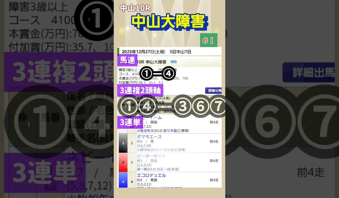 【中山大障害2025】予想して勝負します#競馬#馬券#予想#中央競馬#short#中山大障害
