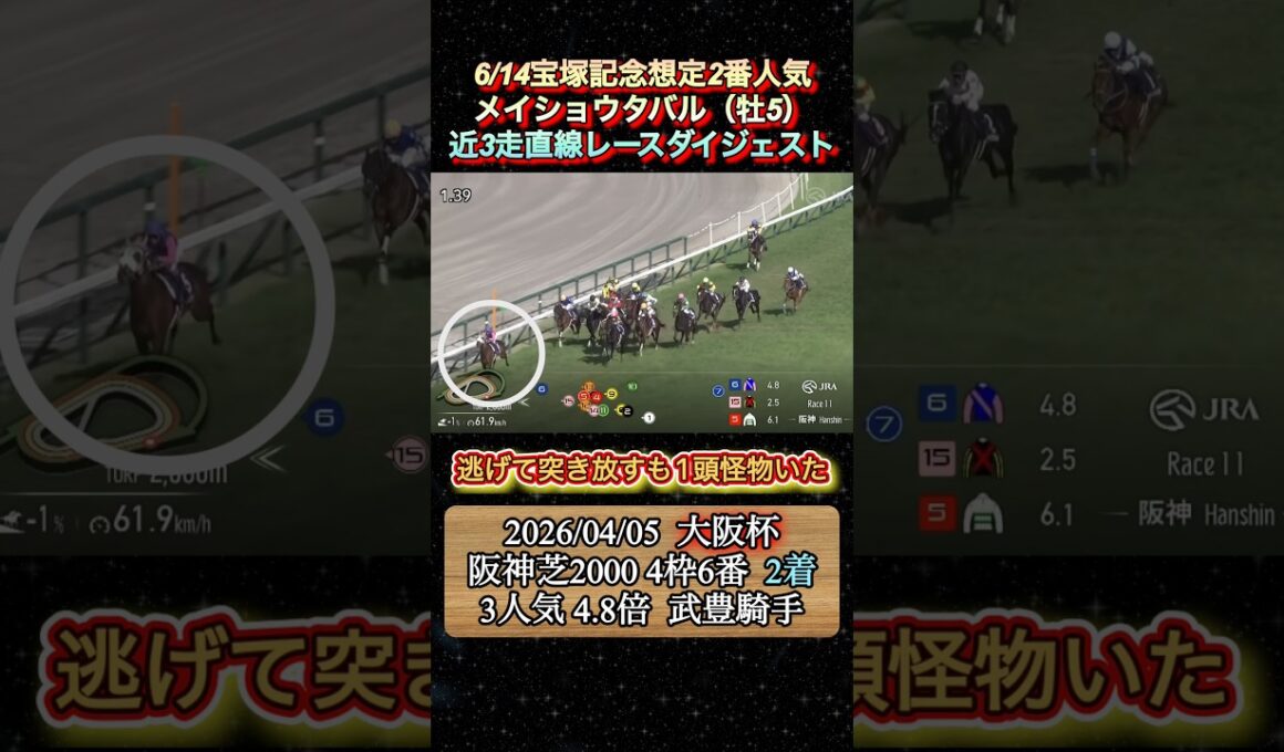 【メイショウタバル】 宝塚記念想定2番人気！近3走ダイジェスト　#競馬  #宝塚記念  #メイショウタバル  #武豊  #shorts
