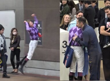 【オークス2026】ルメールらに祝福される今村聖奈騎手 検量室の様子 ジュウリョクピエロ【現地】