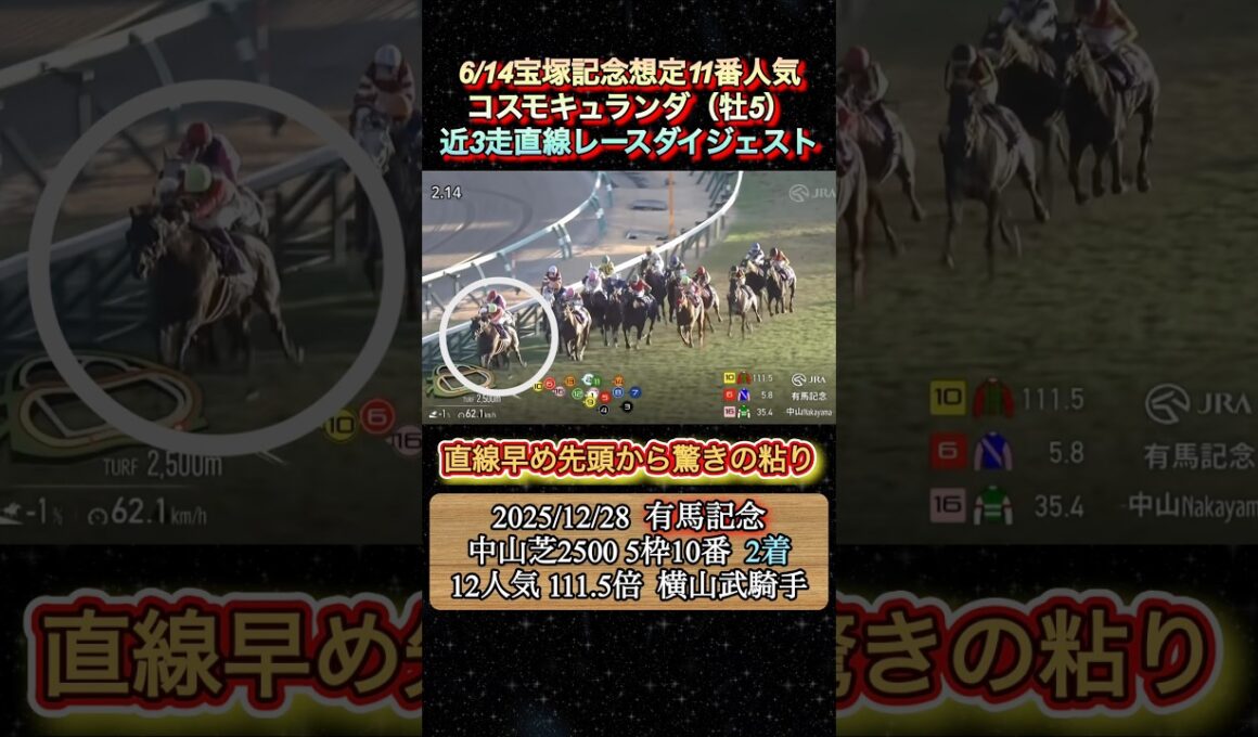 【コスモキュランダ】 宝塚記念想定11番人気！近3走ダイジェスト　#競馬  #宝塚記念  #コスモキュランダ  #横山武史  #shorts