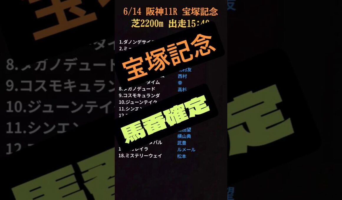 6/14 阪神·宝塚記念　🔢馬番確定‼️