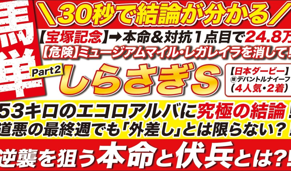 🎯30秒で結論が分かる→【しらさぎステークス2026予想】53キロのエコロアルバに究極の結論！道悪の最終週でも「外差し」とは限らない？！逆襲を狙う本命と伏兵とは？