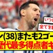 【神降臨】メッシ(38)さん、2ゴール記録ででW杯歴代最多得点者キターー！！