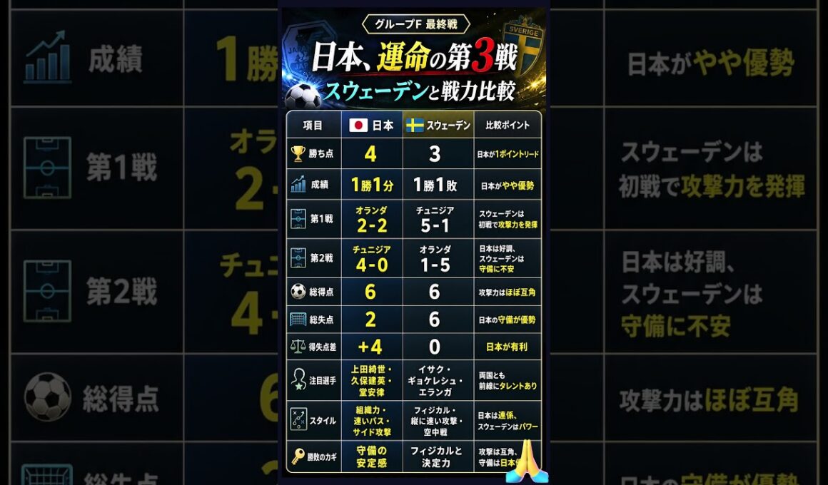 日本、運命の第3戦！スウェーデン戦で突破なるか？