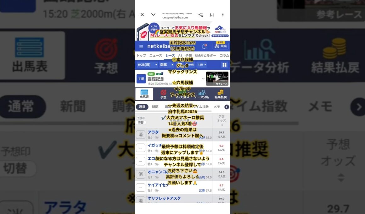 【函館記念2026】◎本命候補と☆穴馬候補