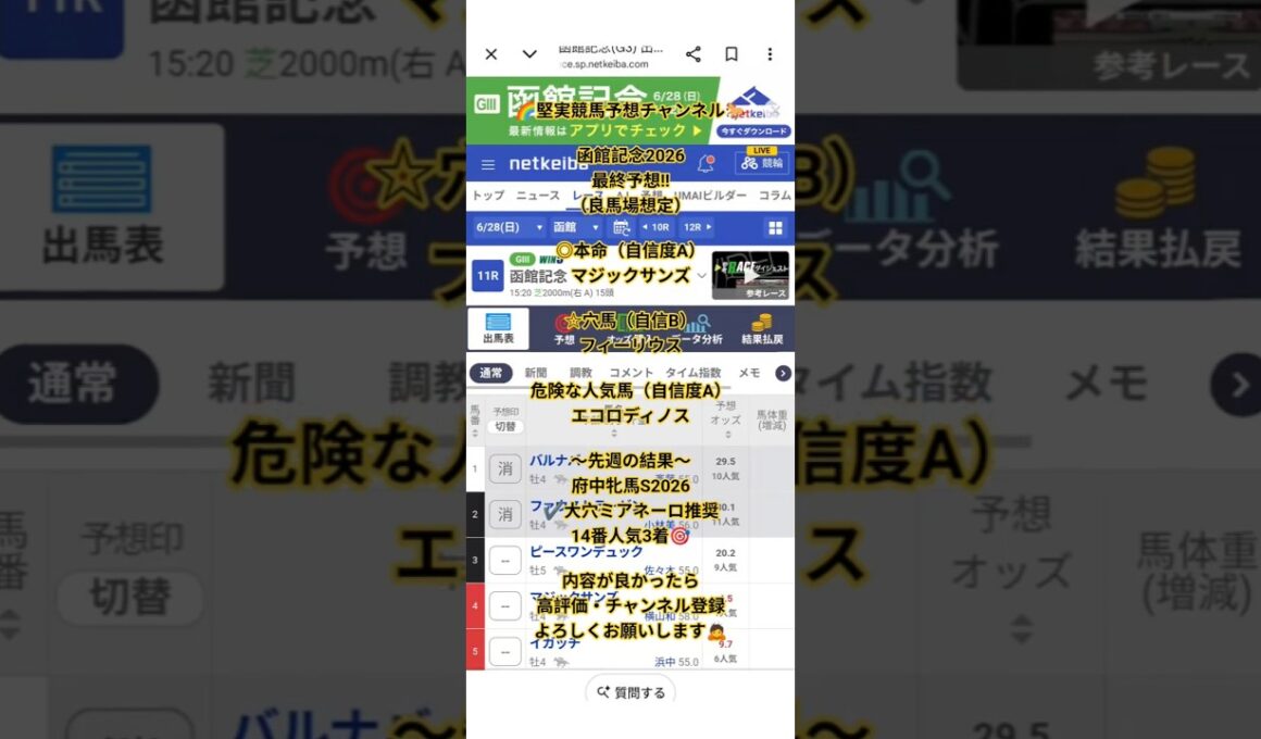 【函館記念2026最終予想!!】