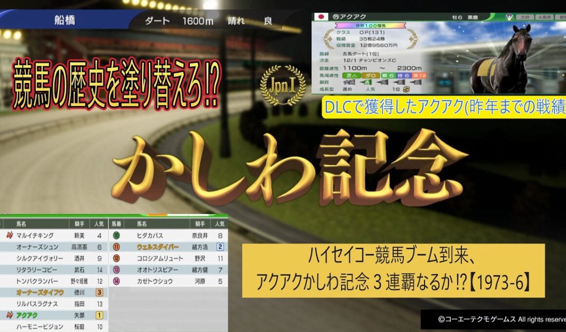 ハイセイコー競馬ブーム到来、アクアク、かしわ記念、３連覇なるか⁉【1973-6】１９７３年かしわ記念、アクアク、ニットウチドリ、ナスノチグサ、カオリプリンセス出走‼#ウイニングポスト102026