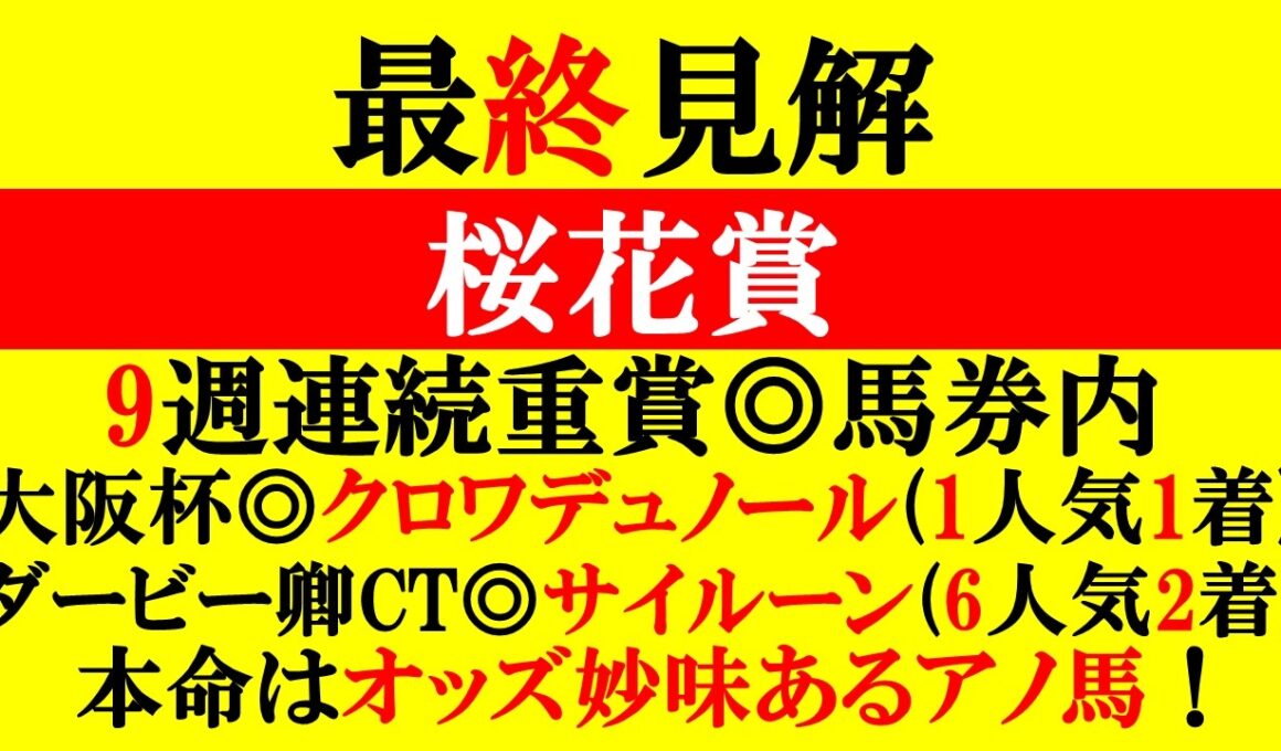 【桜花賞 最終見解 2026】9週連続重賞◎馬券内！本命はオッズ妙味あるアノ馬！！