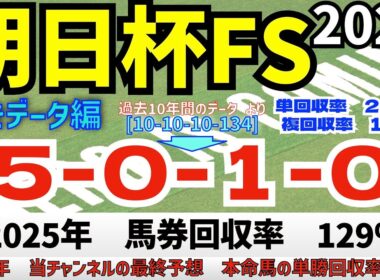 【朝日杯フューチュリティステークス2025】　導きデータ編　過去10年間のデータから導かれた馬とは/今年の馬券回収率は129％　と絶好調/昨年の単勝回収率126%【データ傾向】【競馬予想】